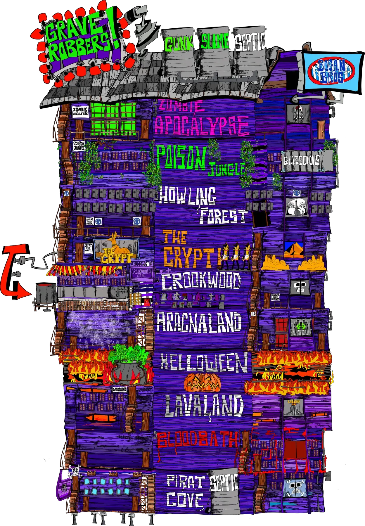 The GraveRobbers, the authored 10-level big-house ghost-train attraction.