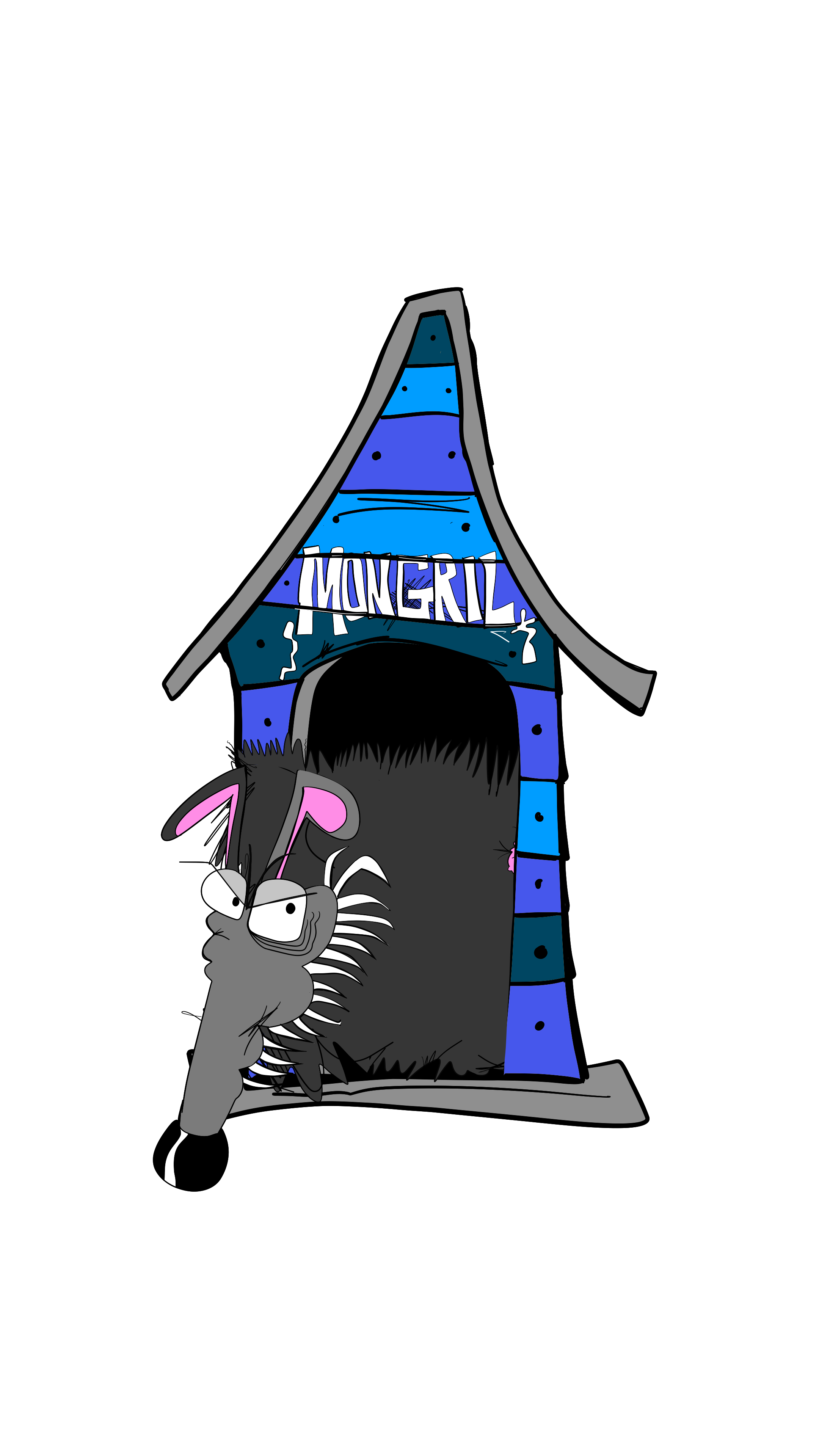 Mongril beside his doghouse